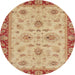 Round Abstract Orange Oriental Rug, abs2998