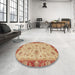 Round Machine Washable Abstract Orange Rug in a Office, wshabs2998