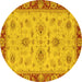 Round Machine Washable Oriental Yellow Traditional Rug, wshabs2998yw