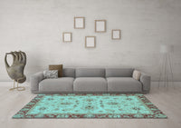 Machine Washable Oriental Light Blue Traditional Rug, wshabs2998lblu