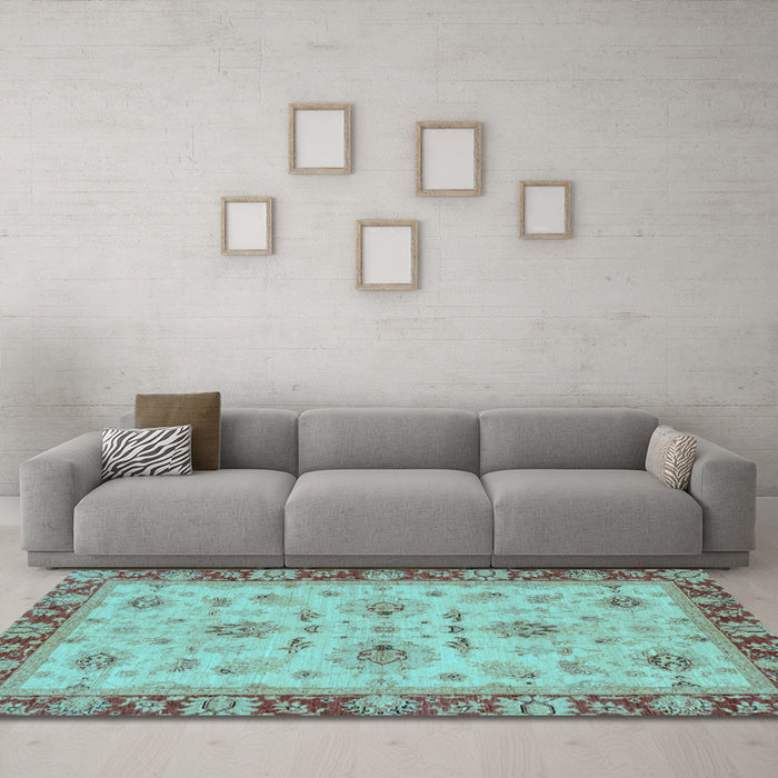 Machine Washable Oriental Light Blue Traditional Rug in a Living Room, wshabs2998lblu