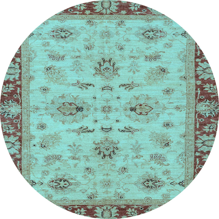 Round Machine Washable Oriental Light Blue Traditional Rug, wshabs2998lblu