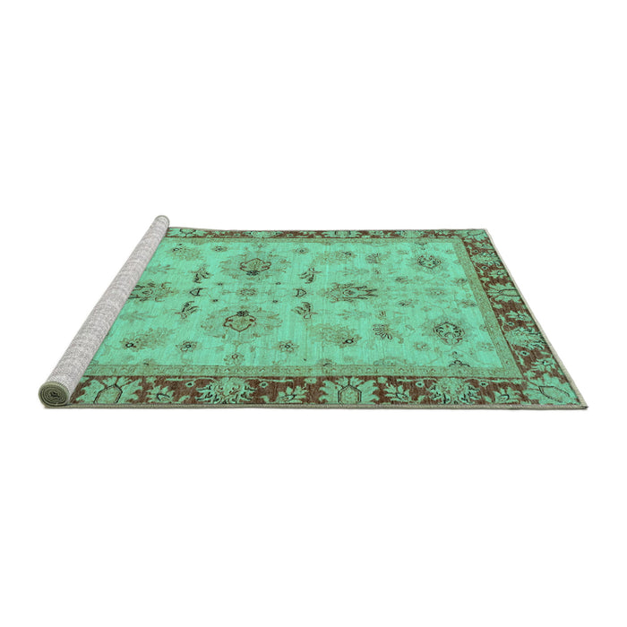 Sideview of Machine Washable Oriental Turquoise Traditional Area Rugs, wshabs2998turq