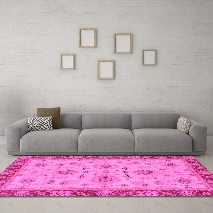 Machine Washable Oriental Pink Traditional Rug in a Living Room, wshabs2998pnk