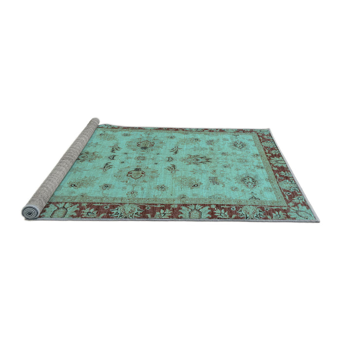 Sideview of Machine Washable Oriental Light Blue Traditional Rug, wshabs2998lblu