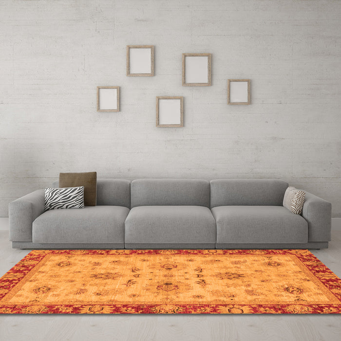 Machine Washable Oriental Orange Traditional Area Rugs in a Living Room, wshabs2998org