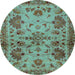 Round Abstract Light Blue Modern Rug, abs2999lblu