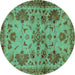 Round Machine Washable Abstract Turquoise Modern Area Rugs, wshabs2999turq