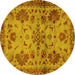 Round Machine Washable Abstract Yellow Modern Rug, wshabs2999yw