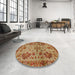 Round Machine Washable Abstract Gold Rug in a Office, wshabs2999