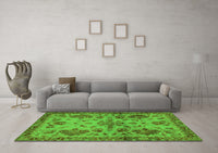 Machine Washable Abstract Green Modern Rug, wshabs2999grn