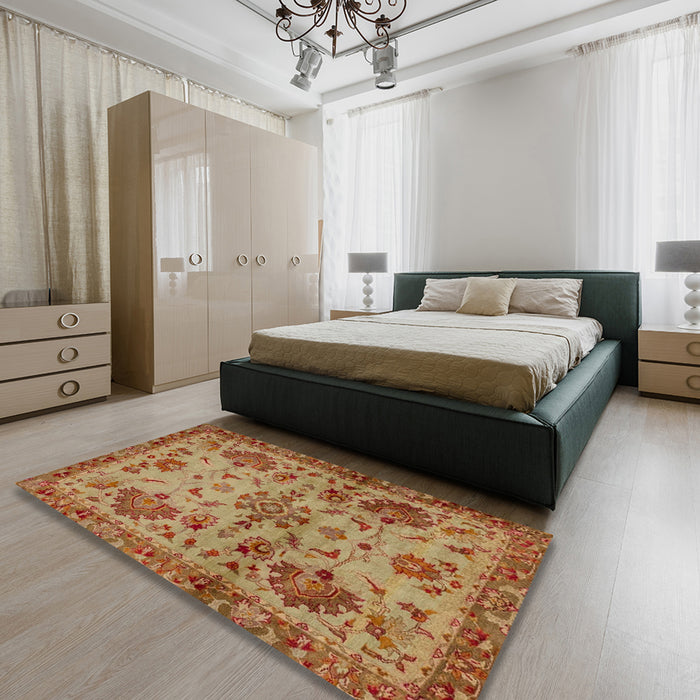 Machine Washable Abstract Gold Rug in a Bedroom, wshabs2999