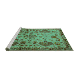 Sideview of Machine Washable Abstract Turquoise Modern Area Rugs, wshabs2999turq
