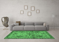 Machine Washable Abstract Emerald Green Modern Rug, wshabs2999emgrn