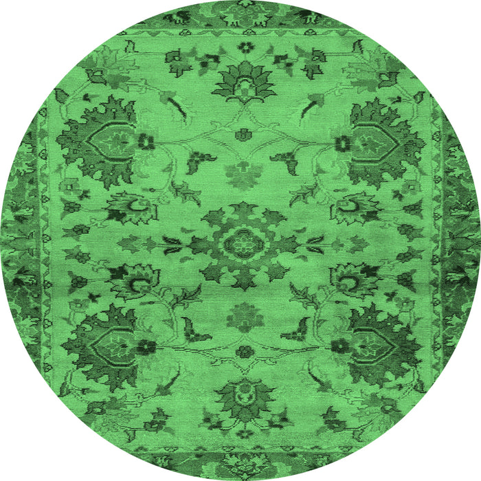 Round Machine Washable Abstract Emerald Green Modern Area Rugs, wshabs2999emgrn