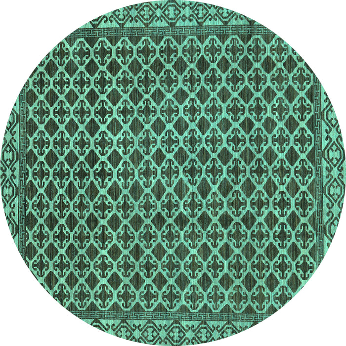 Round Southwestern Turquoise Country Rug, abs299turq