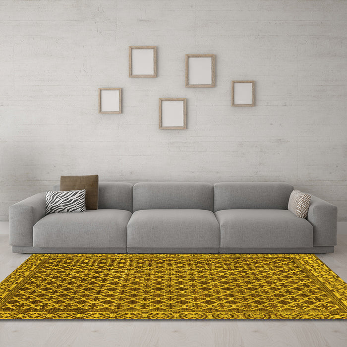 Machine Washable Southwestern Yellow Country Rug in a Living Room, wshabs299yw