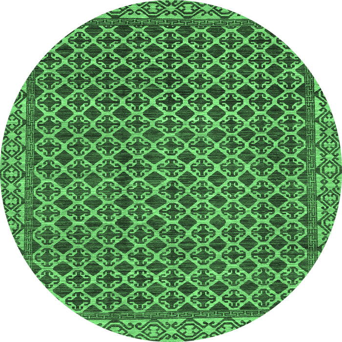 Round Machine Washable Southwestern Emerald Green Country Area Rugs, wshabs299emgrn