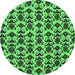 Round Machine Washable Abstract Emerald Green Modern Area Rugs, wshabs29emgrn