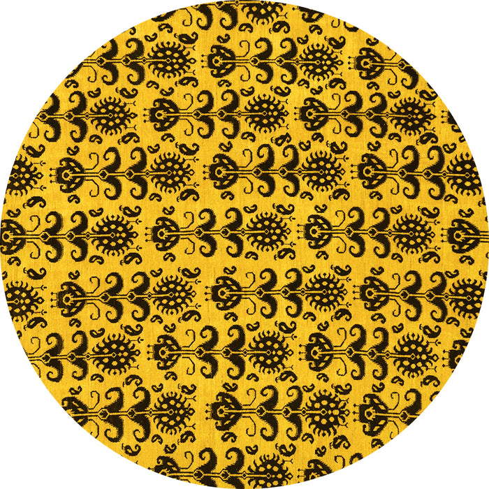 Round Machine Washable Abstract Yellow Modern Rug, wshabs29yw