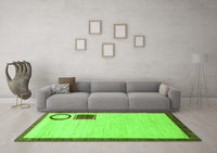 Machine Washable Solid Green Modern Rug, wshabs2grn