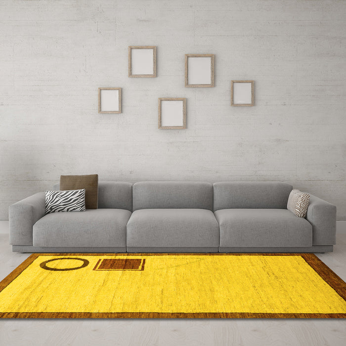 Machine Washable Solid Yellow Modern Rug in a Living Room, wshabs2yw