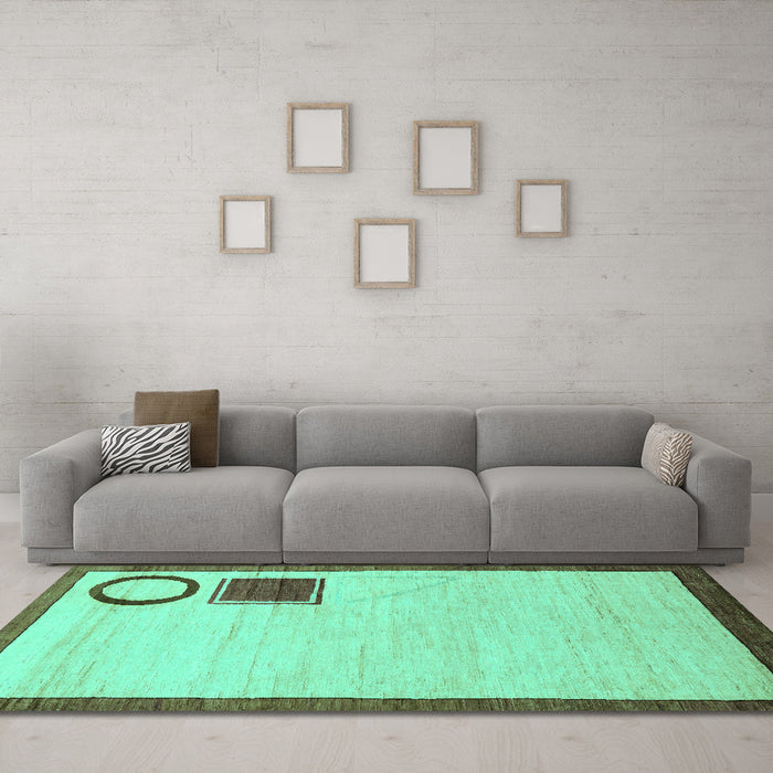 Machine Washable Solid Turquoise Modern Area Rugs in a Living Room,, wshabs2turq