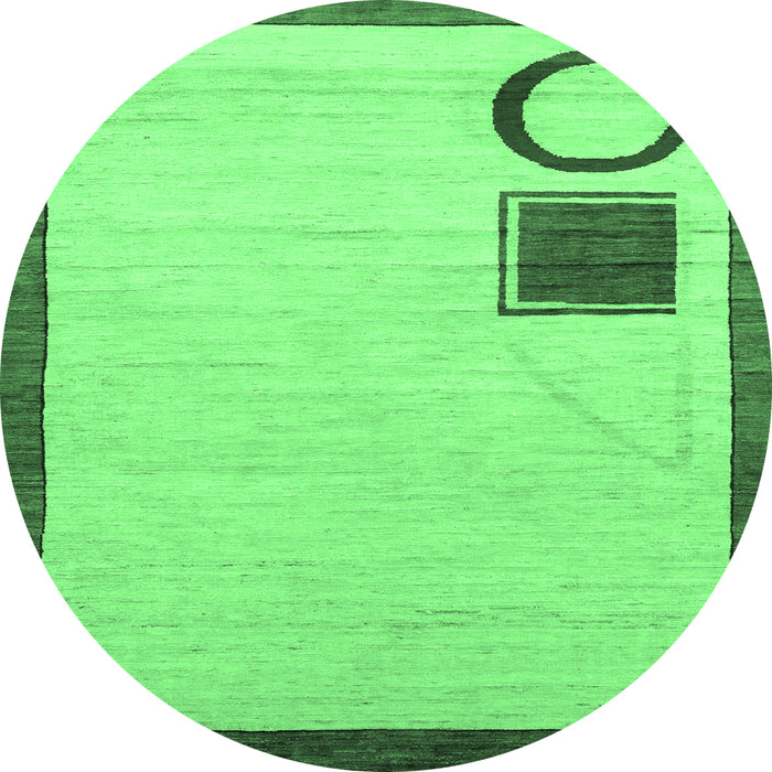 Round Machine Washable Solid Emerald Green Modern Area Rugs, wshabs2emgrn
