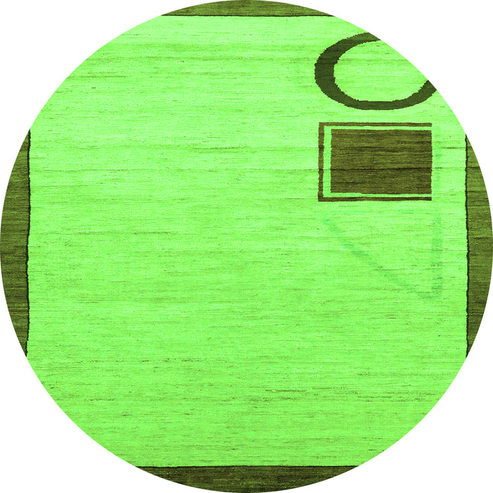 Round Machine Washable Solid Green Modern Area Rugs, wshabs2grn