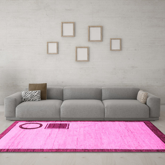 Machine Washable Solid Pink Modern Rug in a Living Room, wshabs2pnk