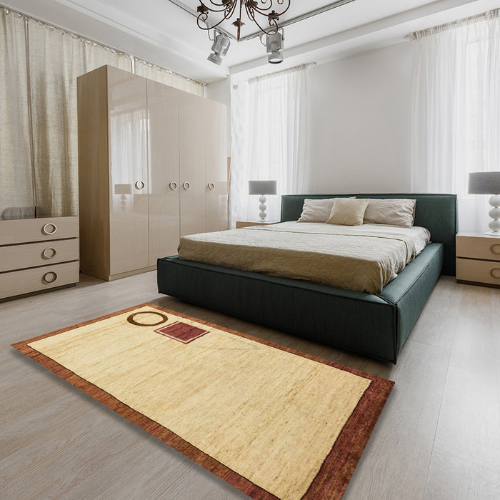 Abstract Chocolate Brown Solid Rug in a Bedroom, abs2