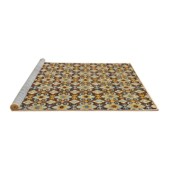 Sideview of Machine Washable Abstract Brown Green Rug, wshabs30