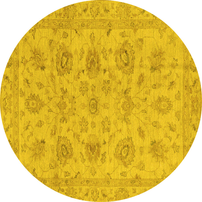 Round Machine Washable Oriental Yellow Traditional Rug, wshabs3000yw
