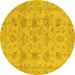 Round Machine Washable Oriental Yellow Traditional Rug, wshabs3000yw