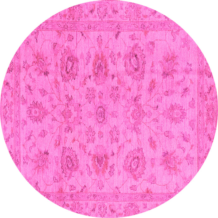 Round Machine Washable Oriental Pink Traditional Rug, wshabs3000pnk