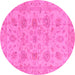 Round Machine Washable Oriental Pink Traditional Rug, wshabs3000pnk