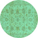 Round Machine Washable Oriental Turquoise Traditional Area Rugs, wshabs3000turq