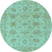 Round Machine Washable Oriental Light Blue Traditional Rug, wshabs3000lblu