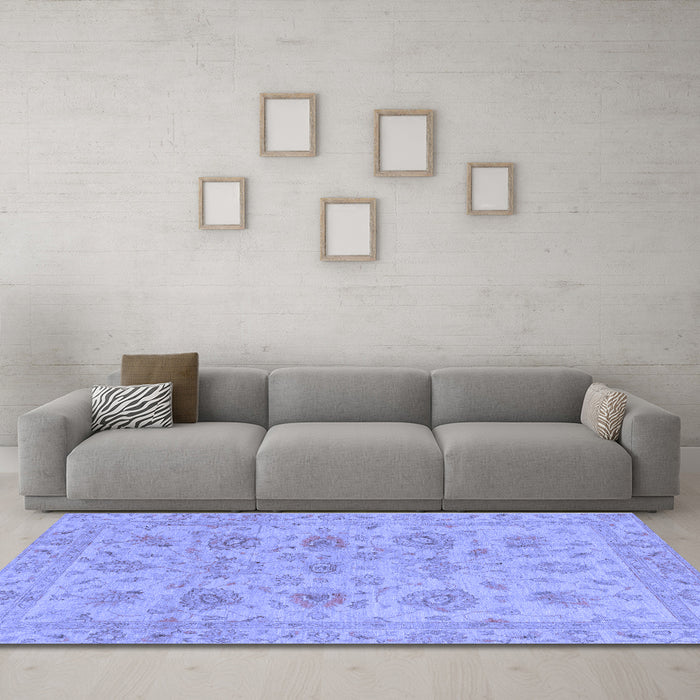 Machine Washable Oriental Blue Traditional Rug in a Living Room, wshabs3000blu