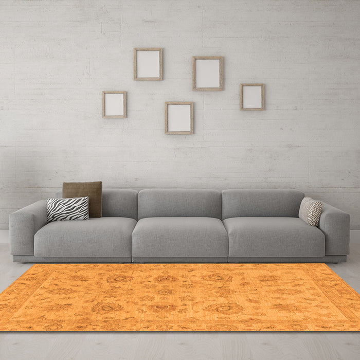 Machine Washable Oriental Orange Traditional Area Rugs in a Living Room, wshabs3000org