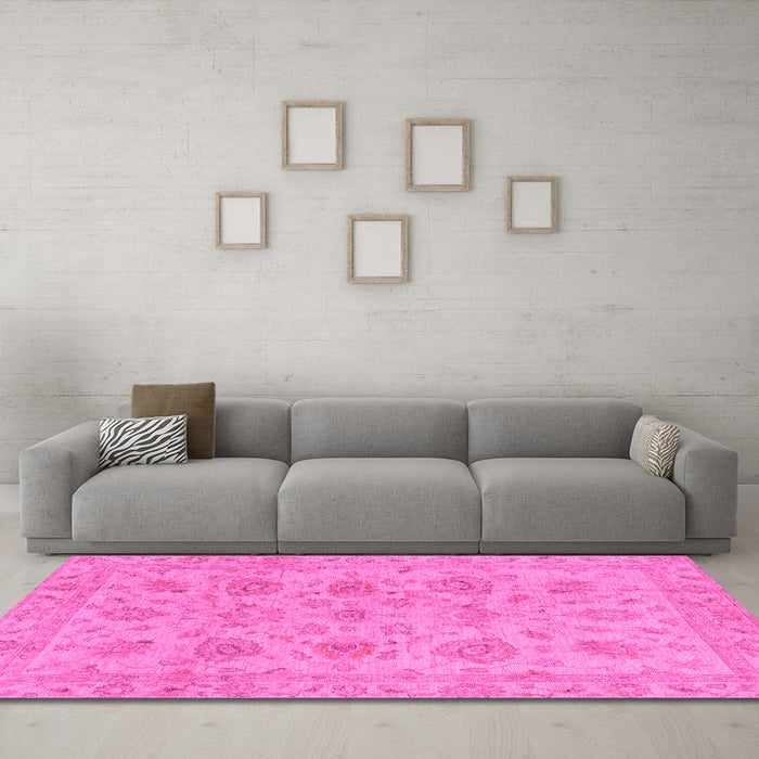 Machine Washable Oriental Pink Traditional Rug in a Living Room, wshabs3000pnk