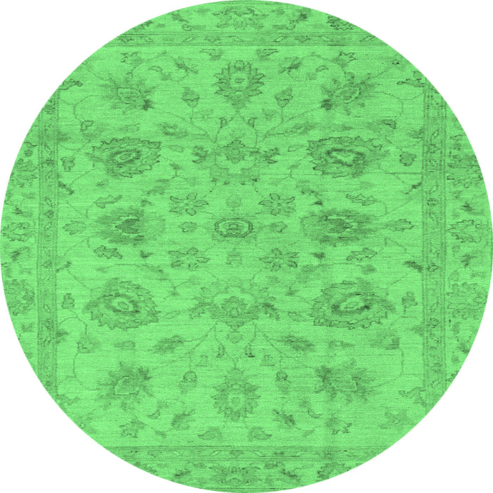 Round Machine Washable Oriental Emerald Green Traditional Area Rugs, wshabs3000emgrn