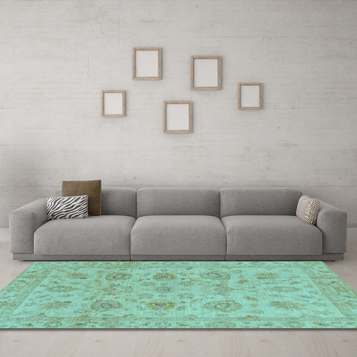 Machine Washable Oriental Light Blue Traditional Rug in a Living Room, wshabs3000lblu