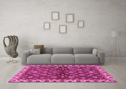 Machine Washable Oriental Pink Traditional Rug in a Living Room, wshabs3001pnk