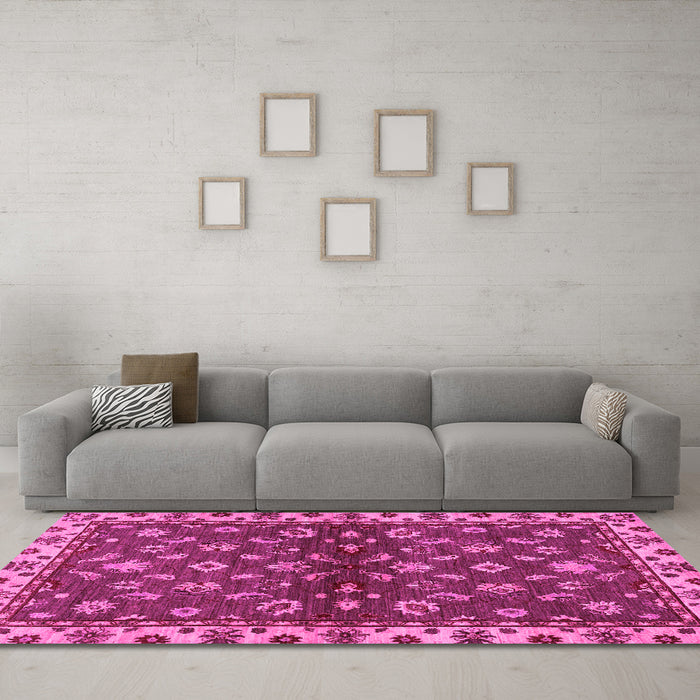 Machine Washable Oriental Pink Traditional Rug in a Living Room, wshabs3001pnk