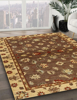 Abstract Orange Gold Oriental Rug in Family Room, abs3001