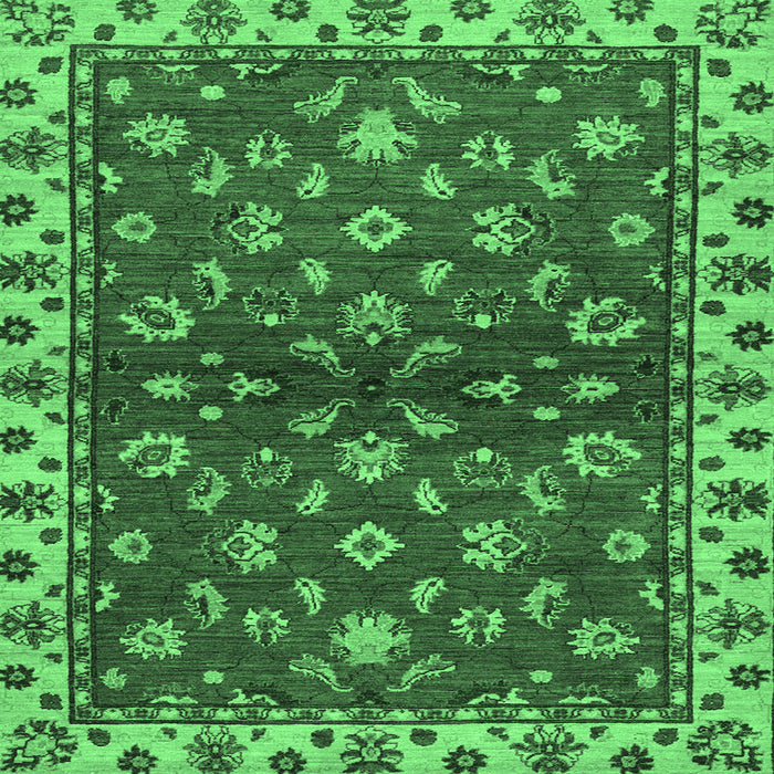 Square Machine Washable Oriental Emerald Green Traditional Area Rugs, wshabs3001emgrn