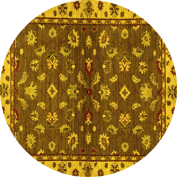 Round Machine Washable Oriental Yellow Traditional Rug, wshabs3001yw