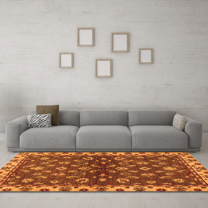 Machine Washable Oriental Orange Traditional Area Rugs in a Living Room, wshabs3001org