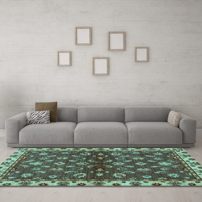 Machine Washable Oriental Light Blue Traditional Rug in a Living Room, wshabs3001lblu